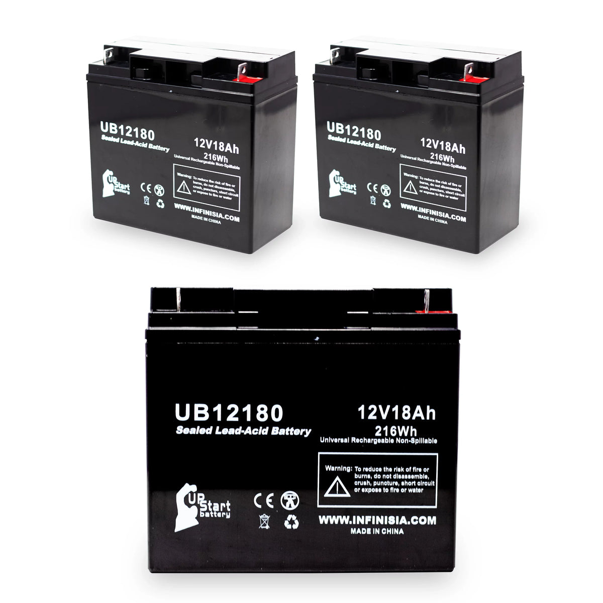 3x Pack - Compatible CSB BATTERY OF AMERICA GP12170B1 Battery - Replacement UB12180 Universal Sealed Lead Acid Battery (12V, 18Ah, 18000mAh, T4 Terminal, AGM, SLA)