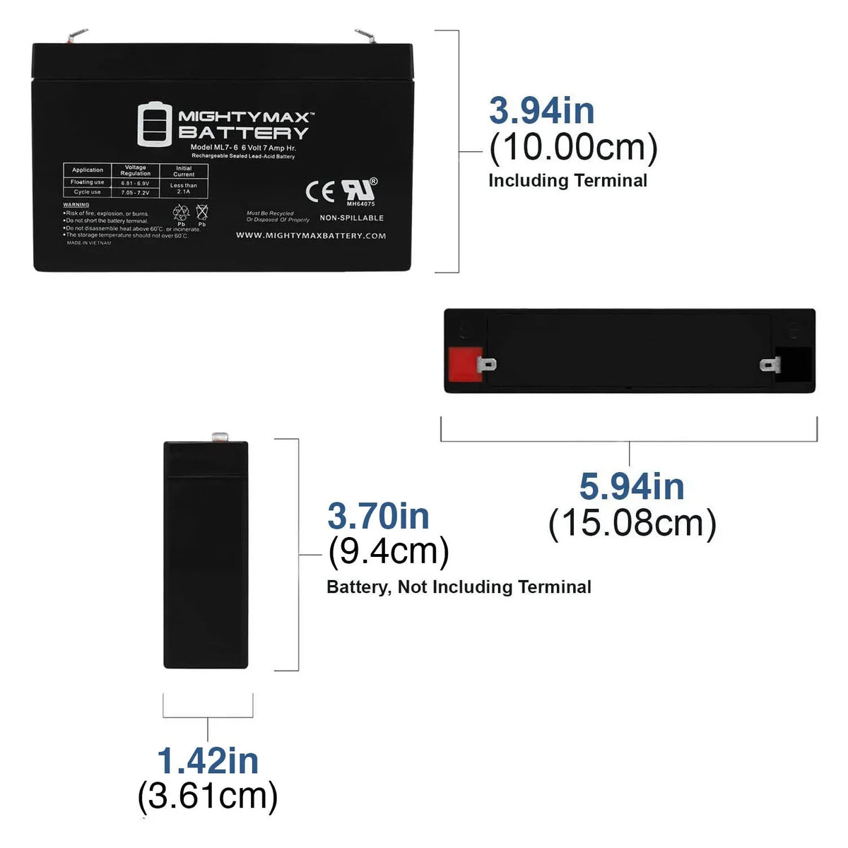 6V 7Ah SLA Battery for Mini Motos F1 Go-Kart 12v MM-GB81A - 2 Pack
