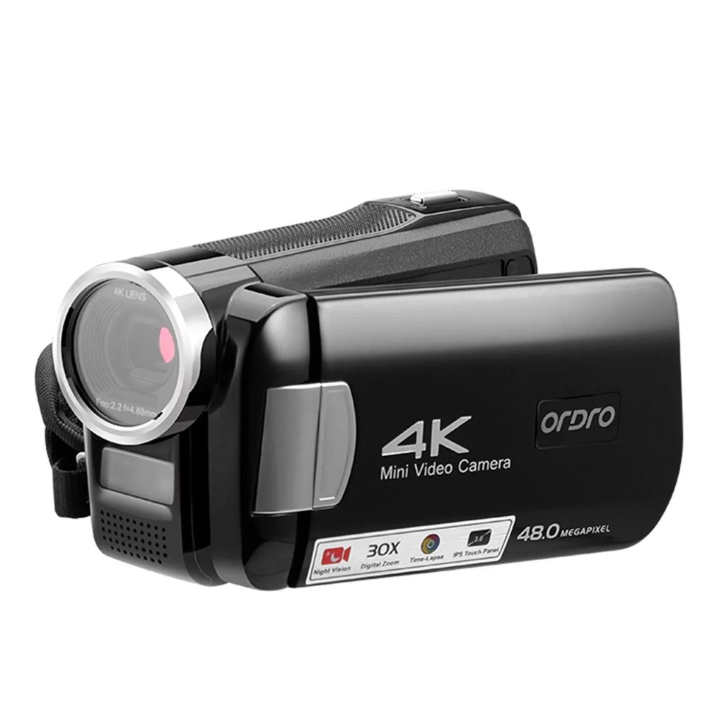 ORDRO AC2 4K Digital Video Camera Camcorder DV Recorder 48MP 30X Digital Zoom IR Night Vision 3.0 Inch IPS Display with Battery Remote Control Carry Bag