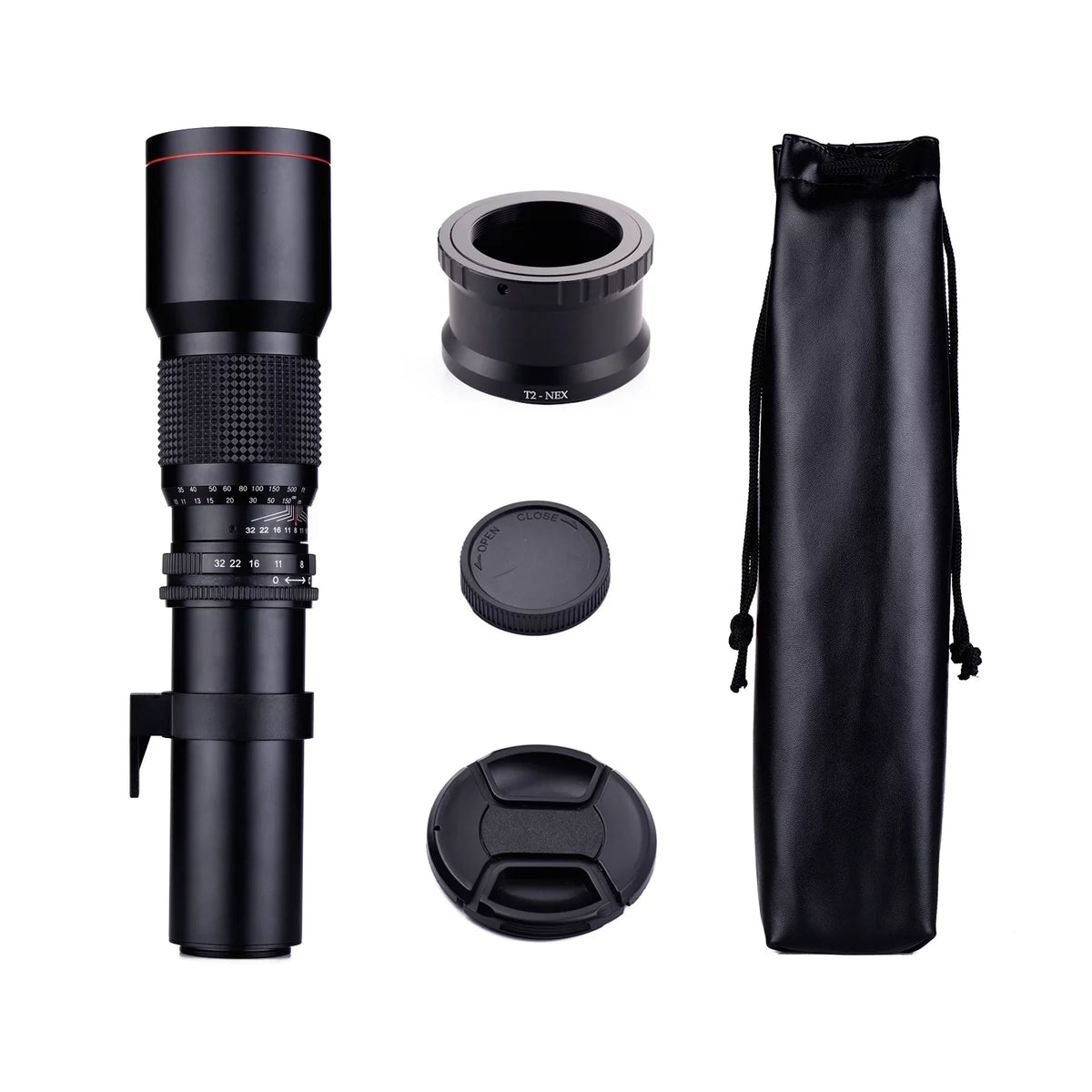 Aibecy 500mm F/8.0-32 Multi Coated Super Telephoto Lens Manual Zoom + T-Mount to NEX E-Mount Adapter Ring Kit Replacement for A9 A7 A7R A7S A5000 A6000 A6500 NEX-7 NEX-5 NEX-6 Cameras