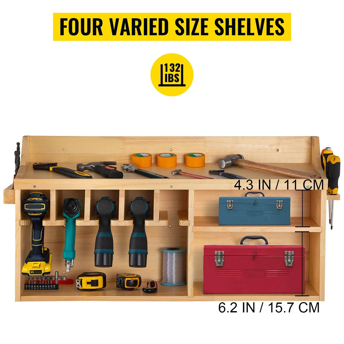 BENTISM Power Tool Organizer Drill Wall Tool Holder 5 Slots 4-shelf Wall Mounted