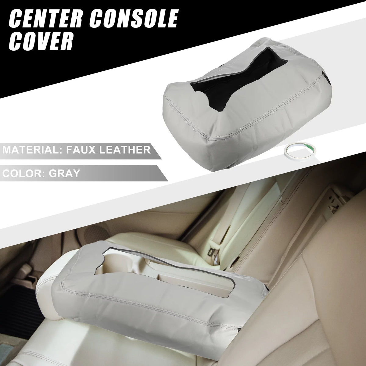 Center Console Cover Pad Fluid for Chevy Silverado 1500 1500HD 2007-2014 Faux Leather Gray