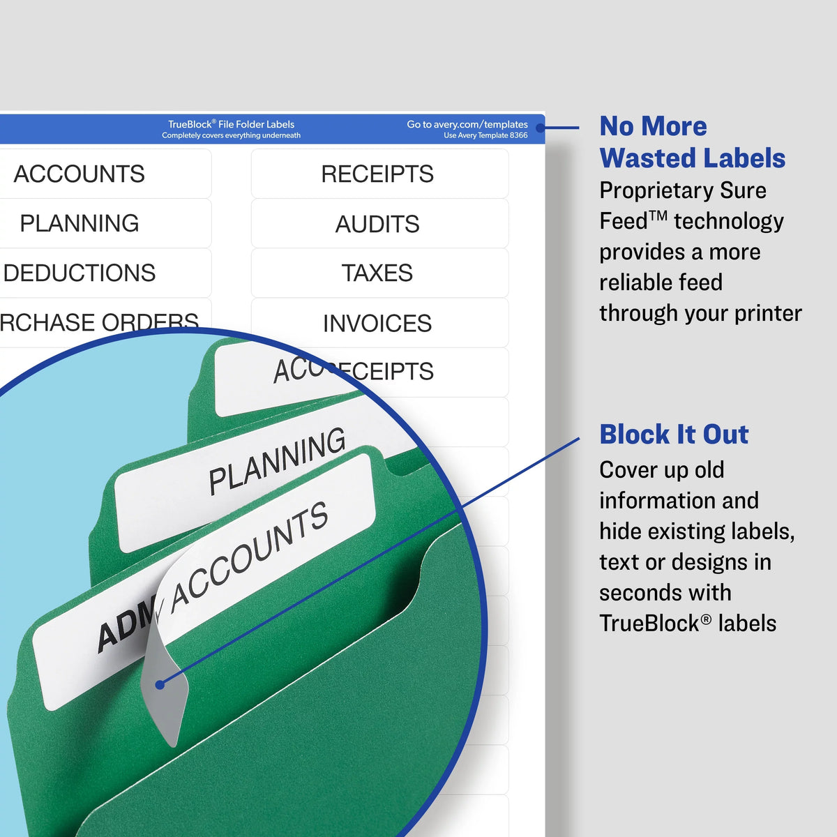 Avery TrueBlock File Folder Labels, Sure Feed Technology, Permanent Adhesive, Green, 2/3" x 3-7/16", 1,500 Labels (5866)