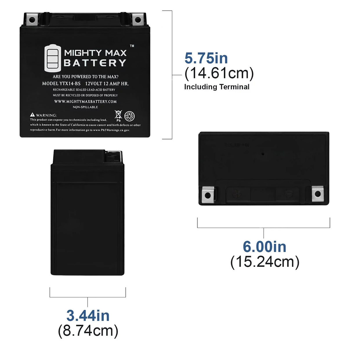 YTX14-BS Battery Replaces BMW F800ST GS, GT, R, ADV 07, 17-18 - 3Pack