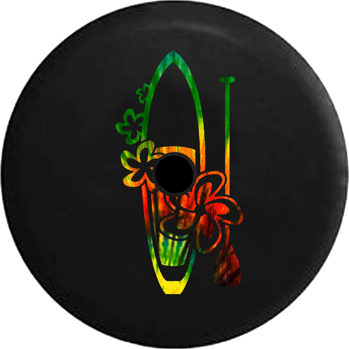 2018 2019 Wrangler JL Backup Camera Hawaiian Island Surfboard Tiedye Liquid Sea Ocean Beach Spare Tire Cover for Jeep RV 32 Inch