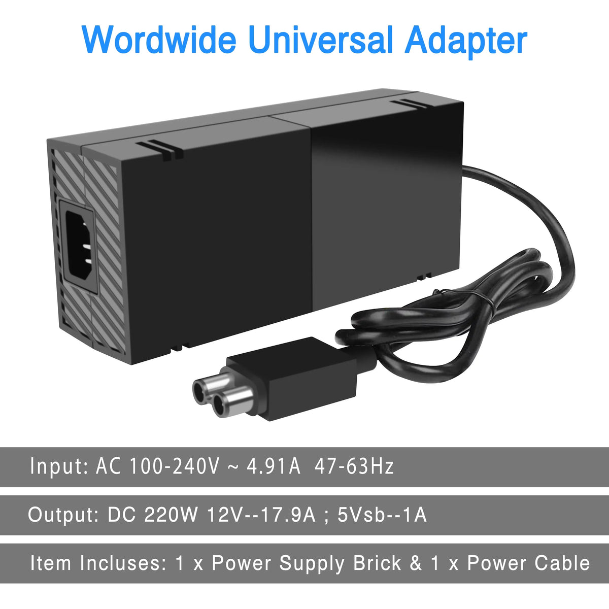 NATNO Power Supply Brick for Xbox One Game Console with Power Cord, Cool and Low Noise [220W 12V 17.9A]