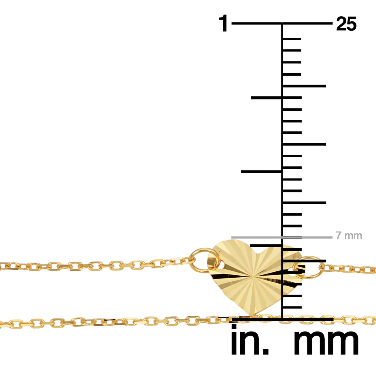 Kooljewelry 14k Yellow Gold Double Strand Diamond-Cut Heart Bracelet (adjusts to 6.5 or 7.5 inch)