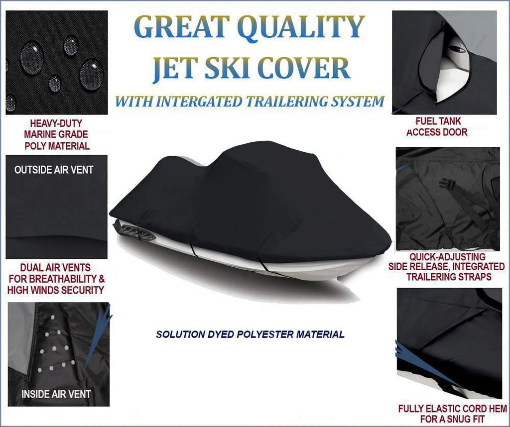 BLACK TOP OF THE LINE JET SKI Cover Compatible for Kawasaki STX 2009 2010 Jet Ski Cover PWC Covers