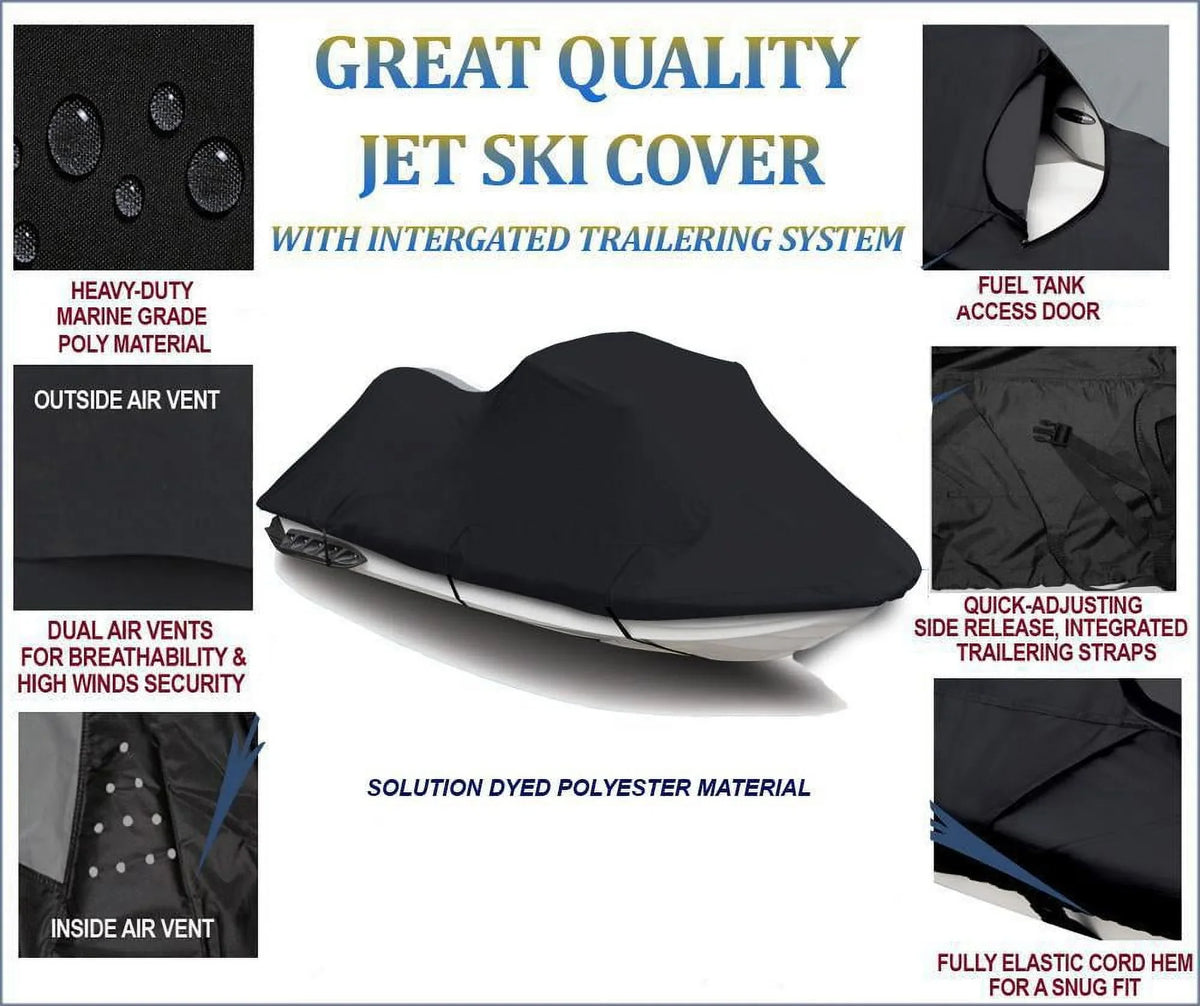 BLACK 600 DENIER JetSki Cover Compatible for Jet Ski PWC Cover Compatible for Yamaha WaveRunner GP 800R 1998 1999 2000 2 Seater