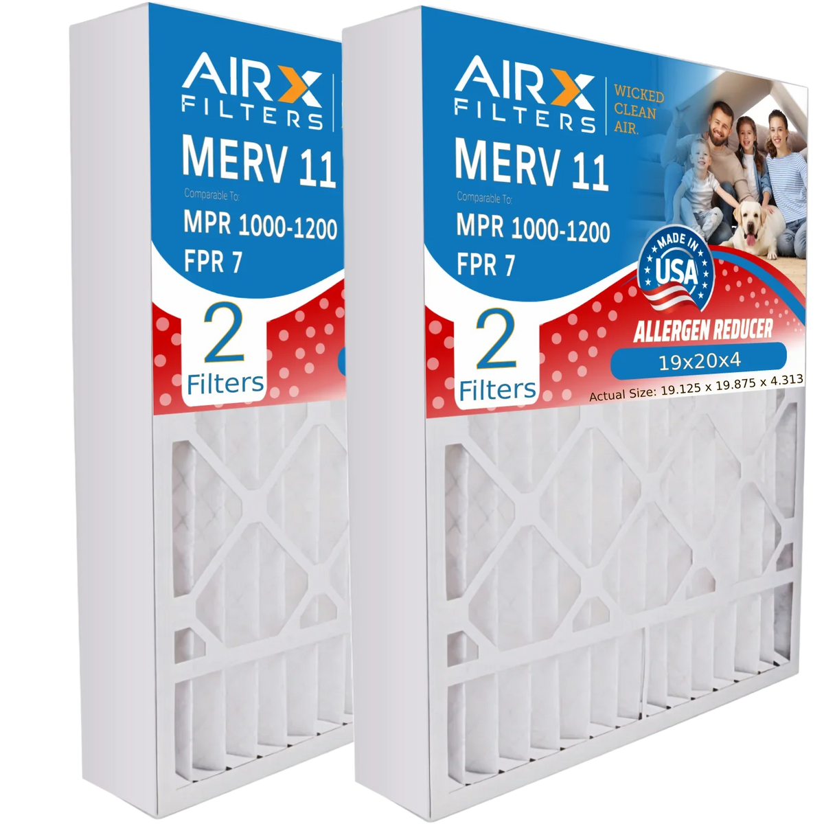 19x20x4 Air Filter MERV 11 Comparable to MPR 1000, MPR 1200 & FPR 7 Compatible with Bryant Carrier FNCCAB0021 FILXXFNC-0021 USA Made 19x20x4 Furnace Filter 2 Pack by AIRX FILTERS WICKED CLEAN AIR.