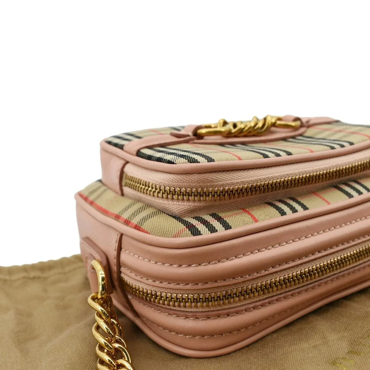 Pre-owned BURBERRY 1983 Knight Check Link Crossbody Camera Bag Light Pink