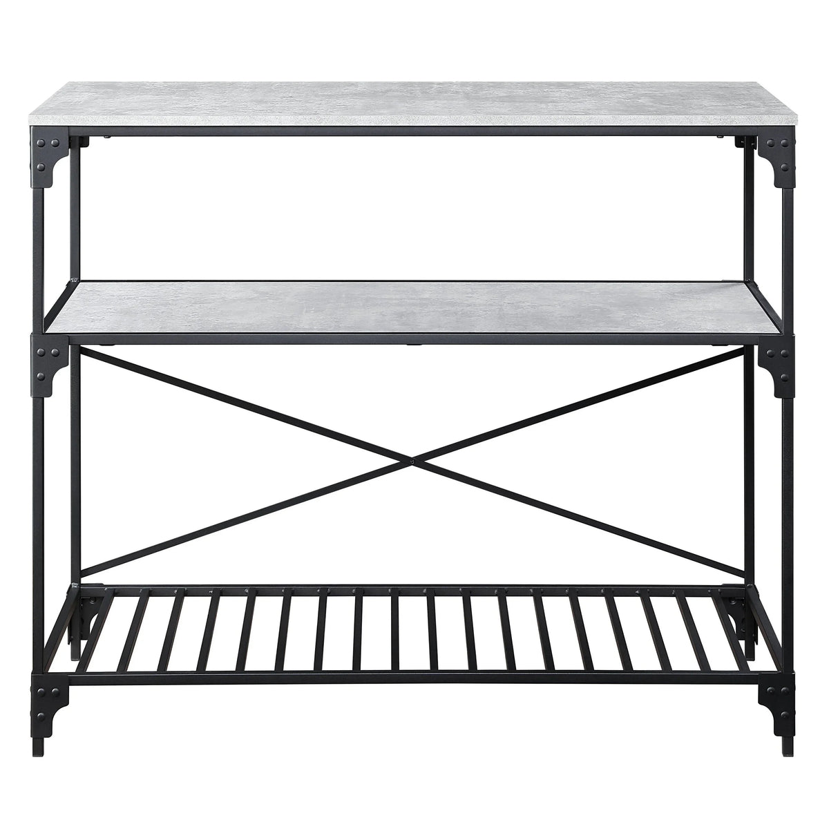 Faulkner Black and Concrete 2-shelf Kitchen Island