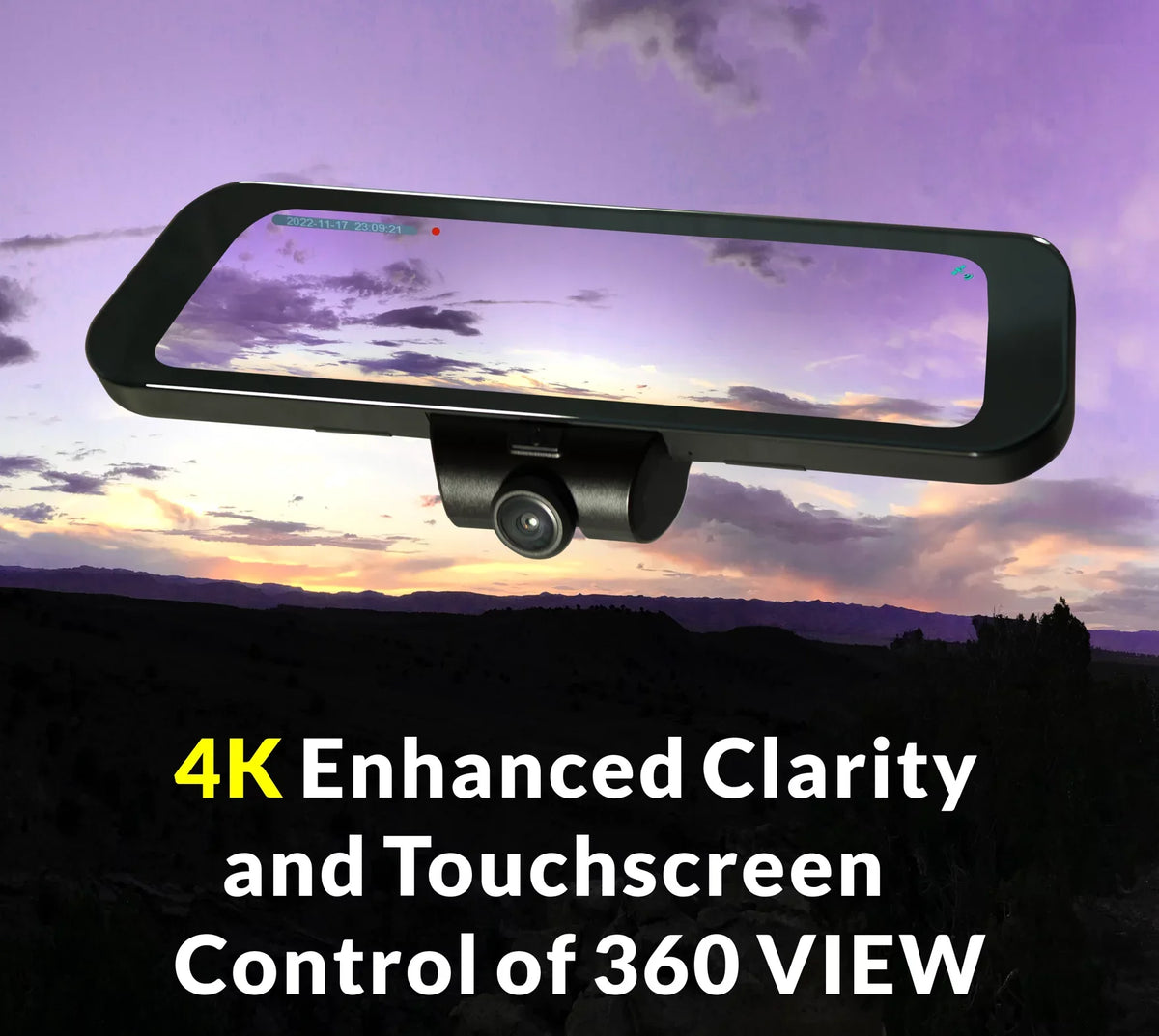 RYDEEN 360 View Surround View 4K Dash Camera 10-inch Monitor Frameless Rearview Mirror with TFT Monitor w/ Auto Brightness Day/Night, DIY Install, Backup Video-in
