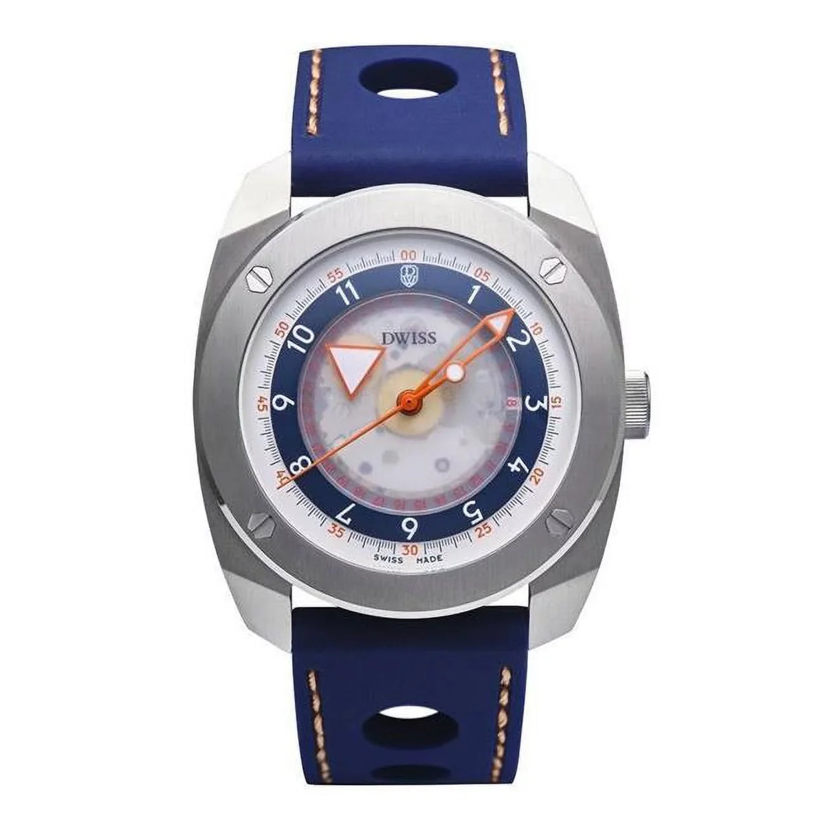 R2 Floating Hours Display Rubber Strap Blue & White Skeleton Dial Automatic 100M Mens Watch, White - Adult