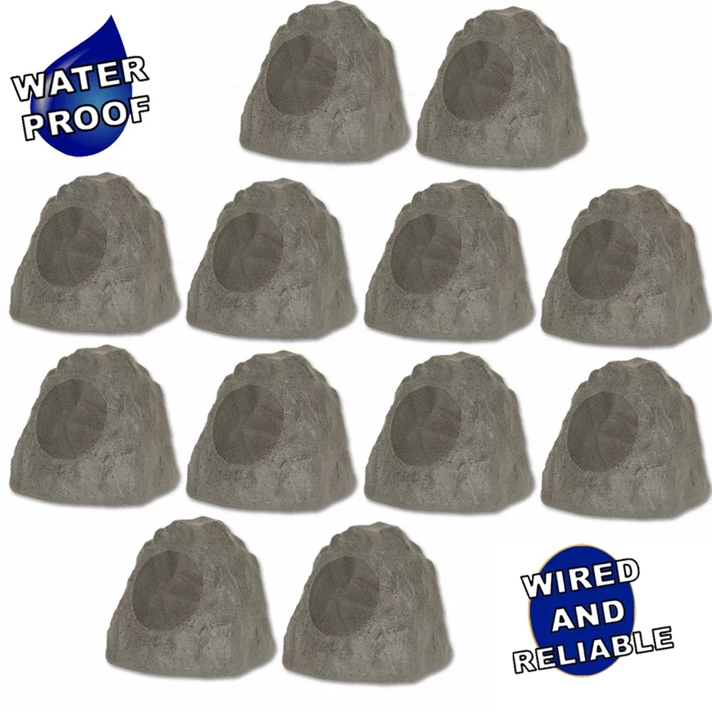 Theater Solutions 12R8SG Outdoor Slate 8" Rock 12 Speaker Set for Deck Pool Spa Yard Garden
