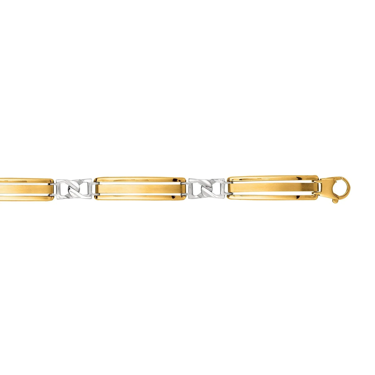 JewelStop 14K Yellow White Gold Shiny 2-Tone Gold Men's Fancy Bracelet, Lobster Clasp - 8.25 Inches, 11.2Gr.
