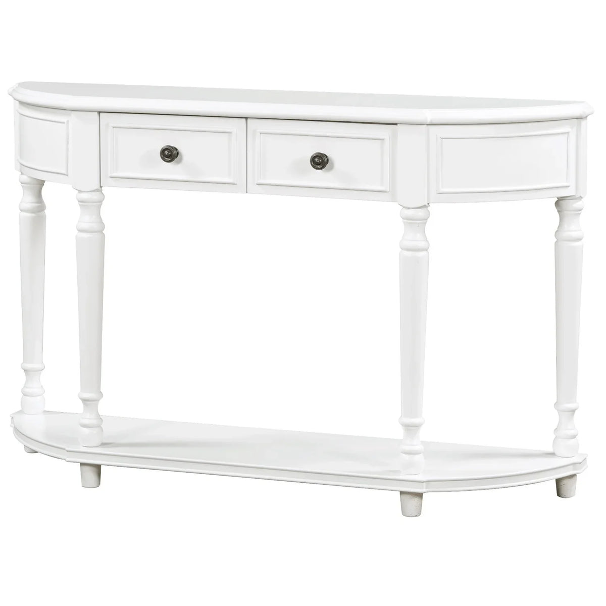 TREXM Retro Circular Curved Design Console Table with Open Style Shelf Solid Wooden Frame and Legs Two Top Drawers (White OLD SKU WF298768AAK)