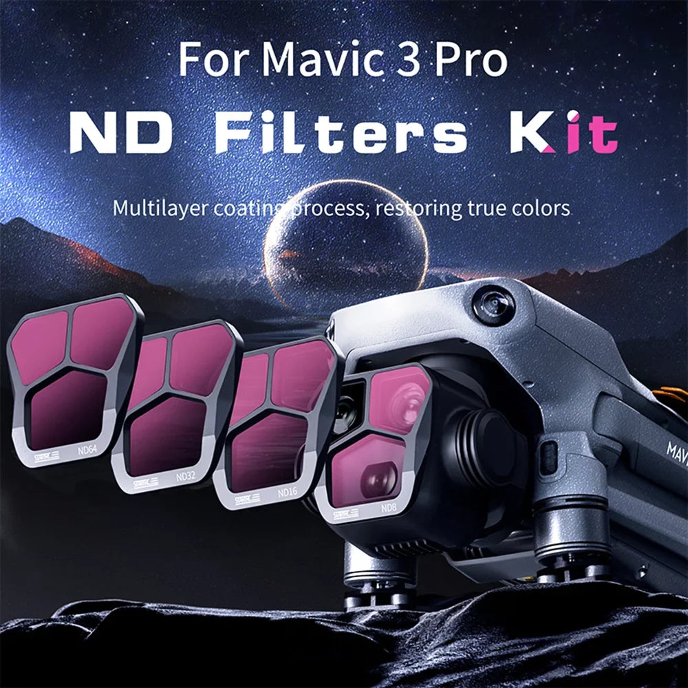 moobody 4-Pack Filters ND8/ND16/ND32/ND64 Lens Filter Aluminum Material AGC Optical Glass Fluid Scratch-resistant -reflective Coatings Compatible with DJI Mavic 3 Pro