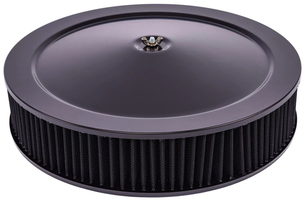JEGS 500064 Air Cleaner Assembly 14 in. D x 3 in. H Filter Black Powder Coated F