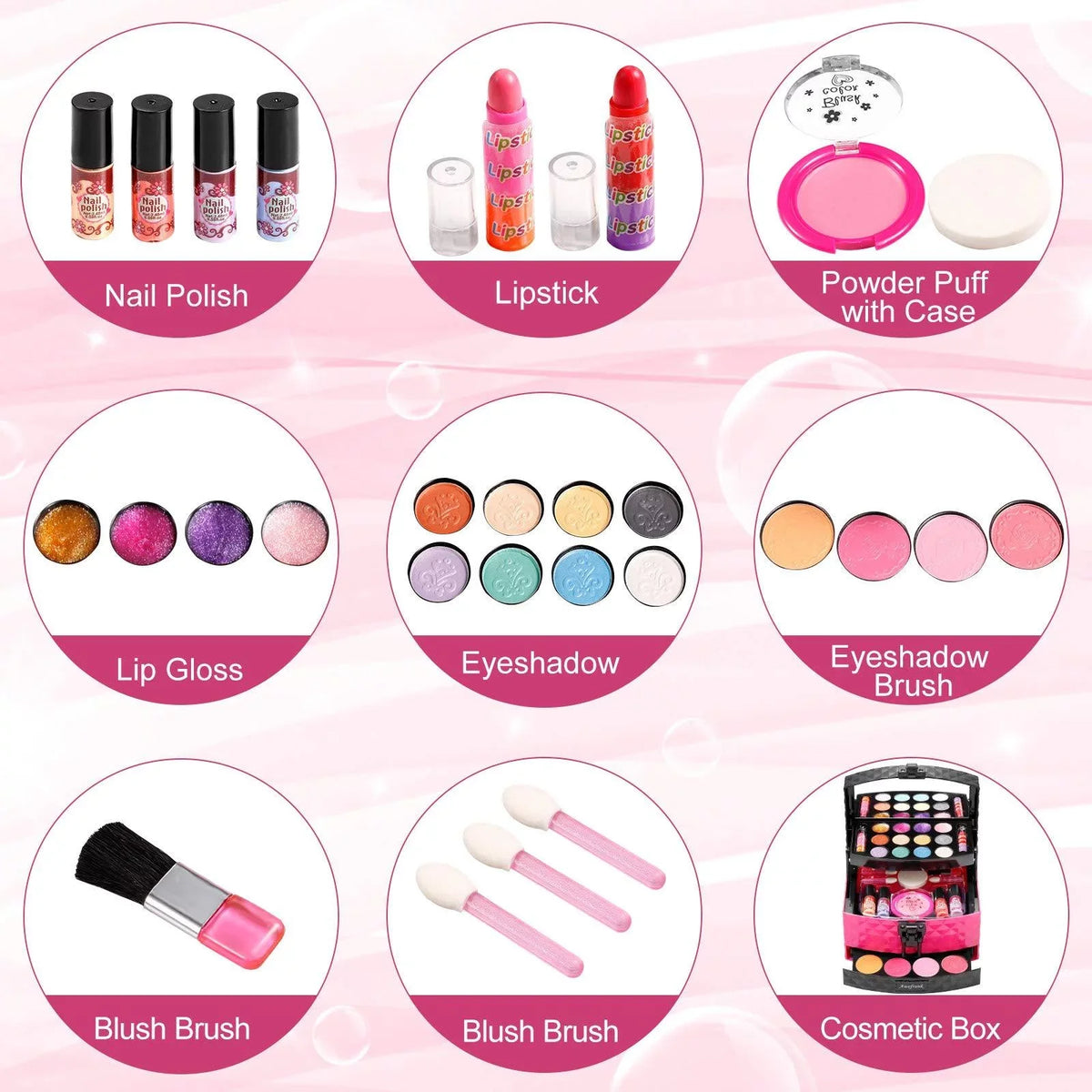 Vextronic Girls Makeup Toy Set Washable Kids Makeup Kit for Girl, Pretend Play Makeup Kit for Kids, Non-Toxic, Real Cosmetic Toy Beauty Set for Kids Birthday Pink