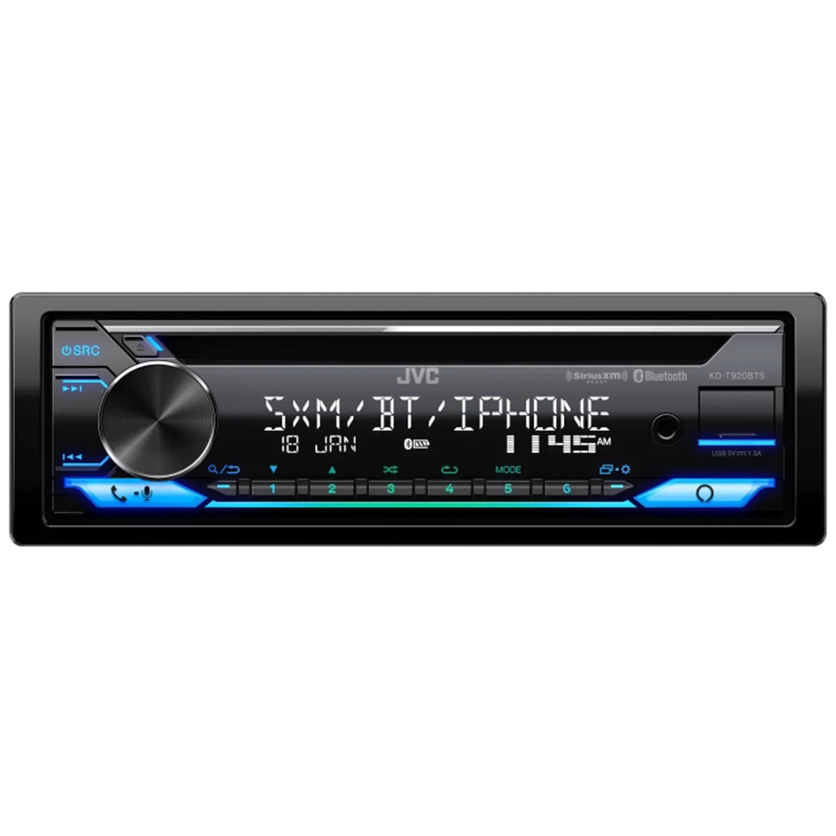 JVC KD-T920BTS Single DIN In-Dash CD Player Bluetooth USB AUX AM/FM Radio Receiver Bundle Combo with Single-DIN Stereo Installation Kit (Fits Select 1998-2013 Harley Davidson Touring Motorcycles)