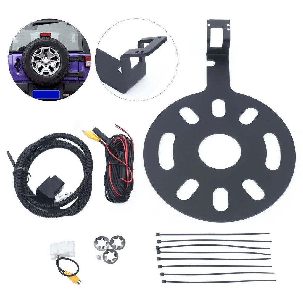 Rear View Backup Camera Kit for Jeep Wrangler JK 2007-2018 w/ Spare Tire Bracket