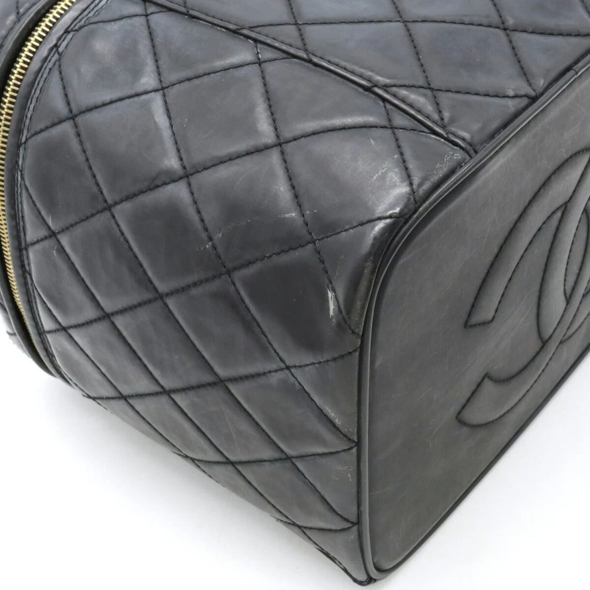 Pre-Owned CHANEL Chanel Matelasse Coco Mark Vanity Bag Handbag Shoulder Leather Black (Fair)