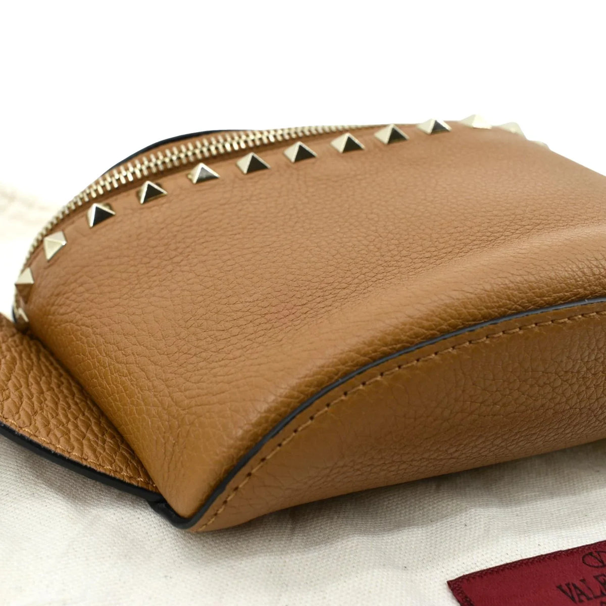 Pre-Loved VALENTINO Spike Leather Belt Bag Camel