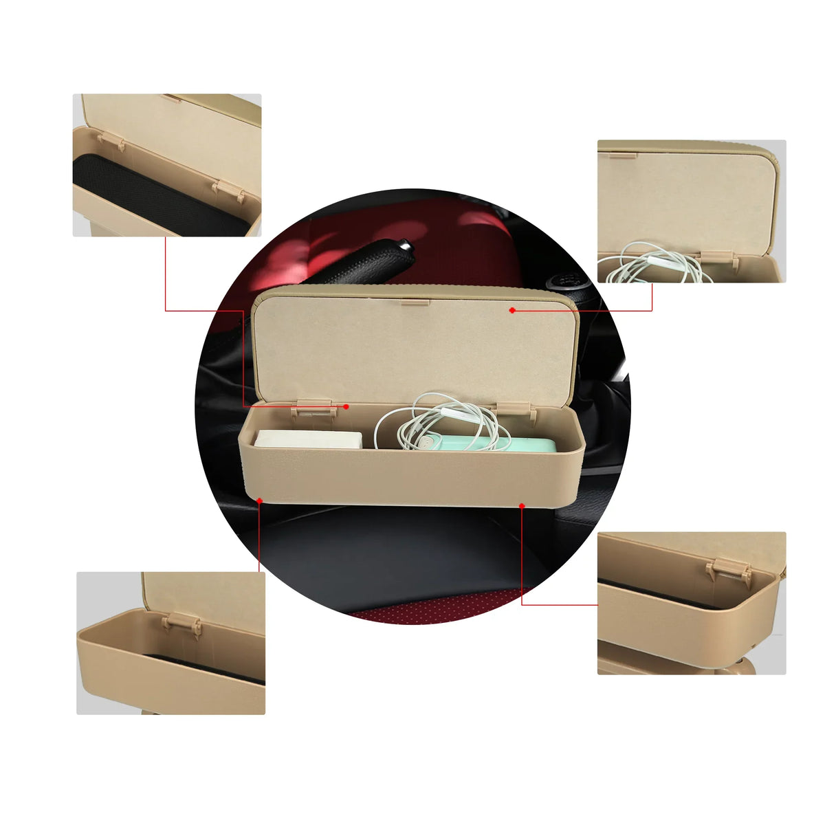 Car Center Armrest Extender Box Seat Gap Adjustable Armrest Storage Organizer Box Armrest Beige PU Leather