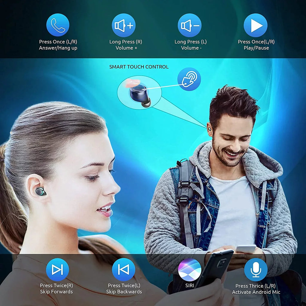 Wireless V5.1 PRO Earbuds Compatible with Galaxy S21+ 5G/Plus/Ultra IPX3 BlueTooth Touch Liquid / Sweatproof / Noise Reduction with Mic (Black)