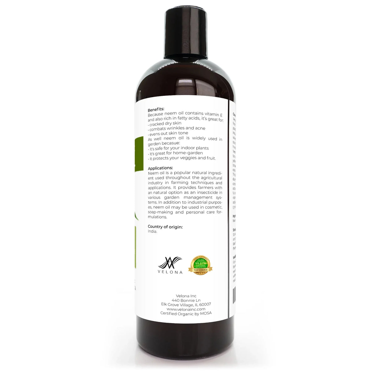 Velona Neem Oil USDA Certified Organic - 24 oz | 100% Pure and Natural Carrier Oil | Virgin, Unrefined, Cold Pressed | Hair, Body and Skin Care | Use Today - Enjoy Results