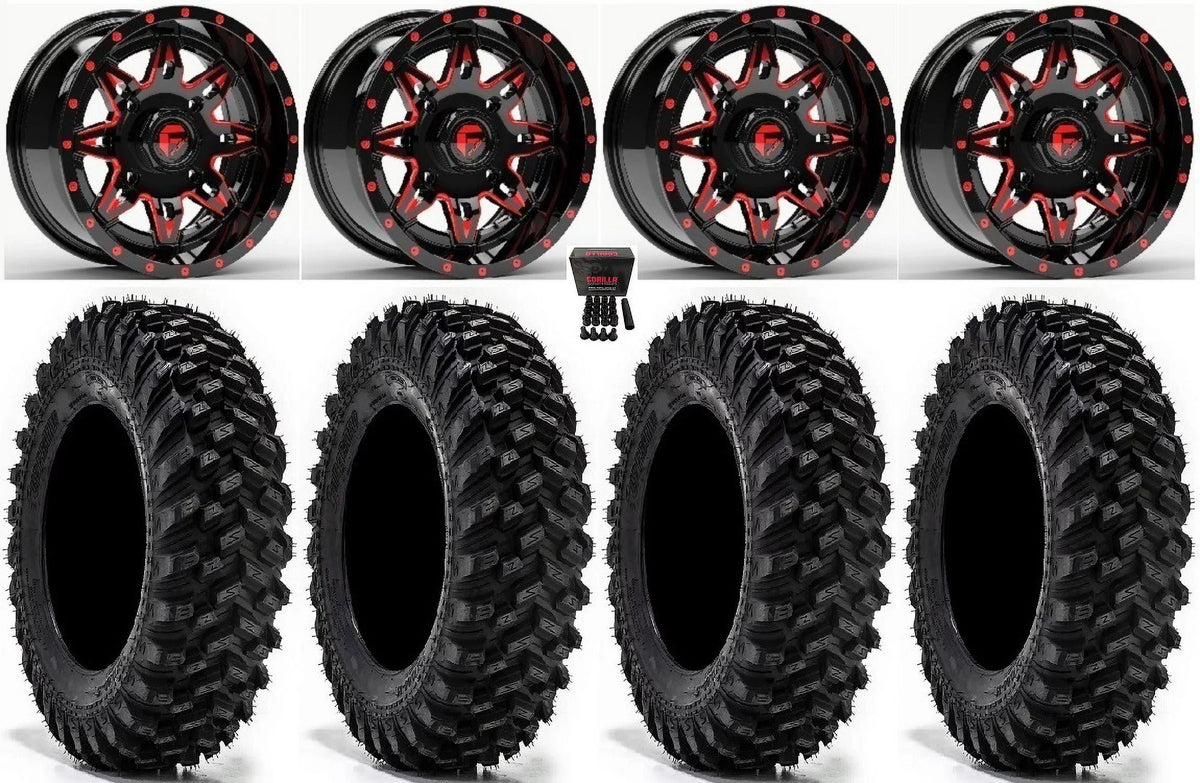 Fuel Lethal 15" Wheels Red 32" Warrior XT Sticky Tires Kawasaki Teryx Mule