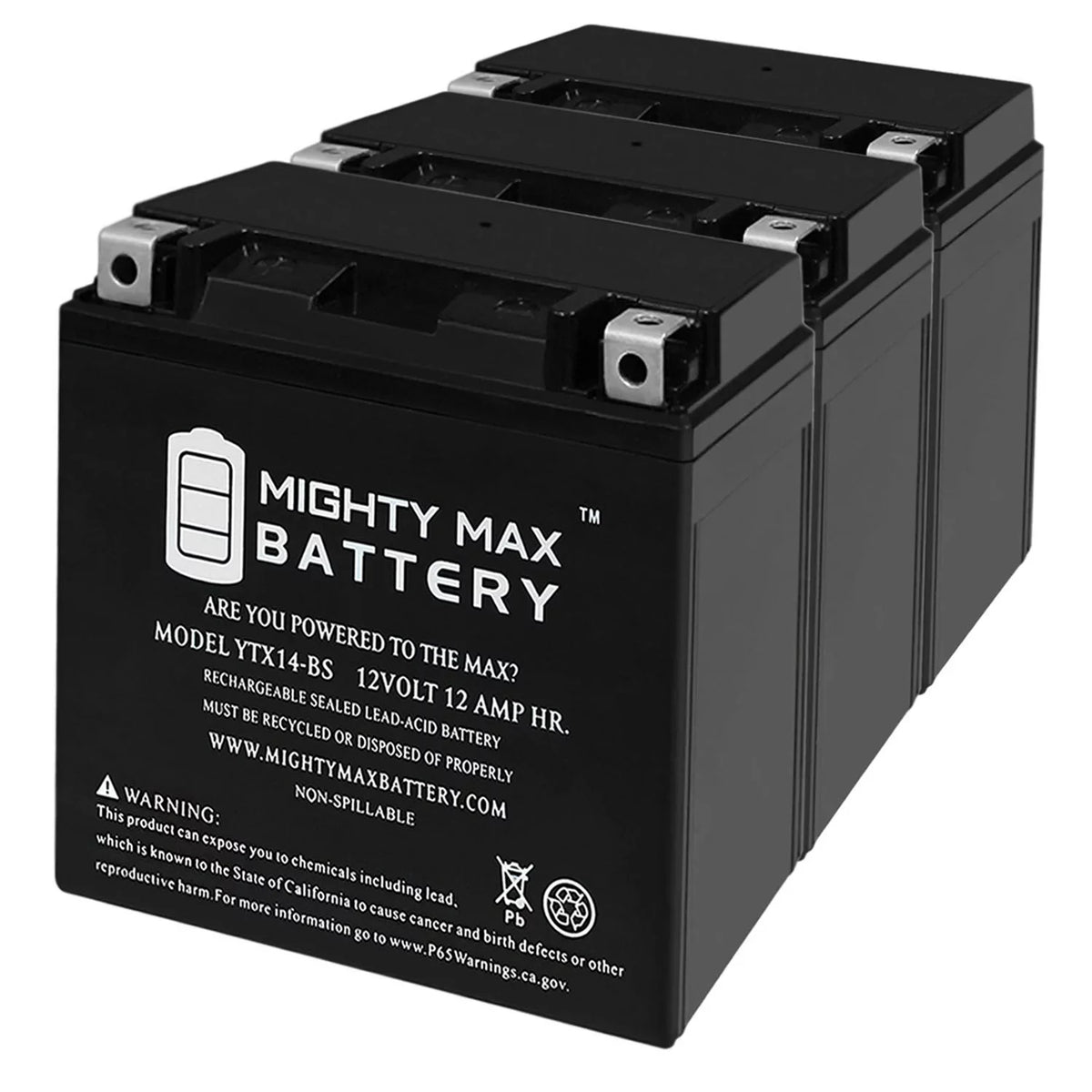YTX14-BS Battery Replaces BMW F800ST GS, GT, R, ADV 07, 17-18 - 3Pack