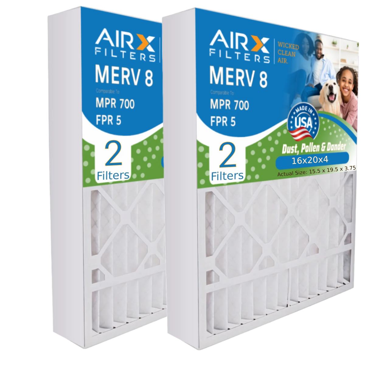 16x20x4 Air Filter MERV 8 Comparable to MPR 700 & FPR 5 Compatible with Bryant Carrier FILXXFNC-0017 Premium USA Made 16x20x4 Furnace Filter 2 Pack by AIRX FILTERS WICKED CLEAN AIR.