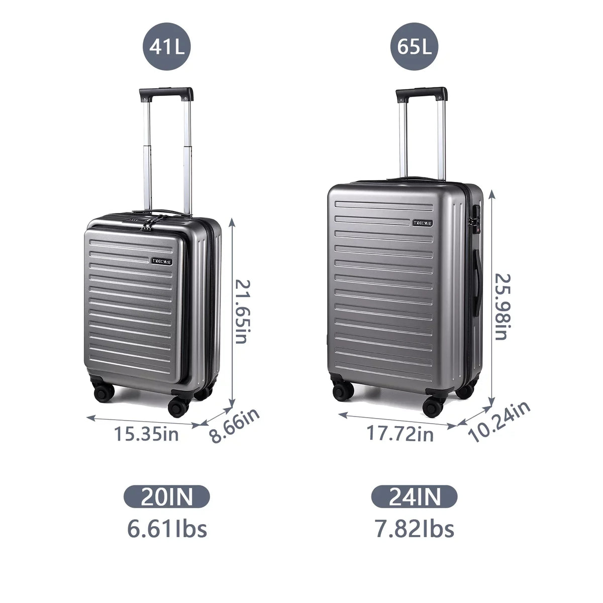 2 Piece 20/24 Luggage Set, Only 20 with Front Notebook Pocket & Expandle, Lightweight ABS+PC Hardshell Suitcase with TSA Lock & Spinner Wheels, 20 Inch 37~41L + 24 Inch 65L,Dark Grey