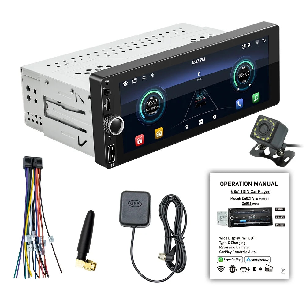 Android 13 Car Stereo Single Din Wireless Android Auto - [2+32G] 7 inch Touch Display Radio - GPS Navigation, WiFi, Mirror Link + AHD Backup Camera and Microphone