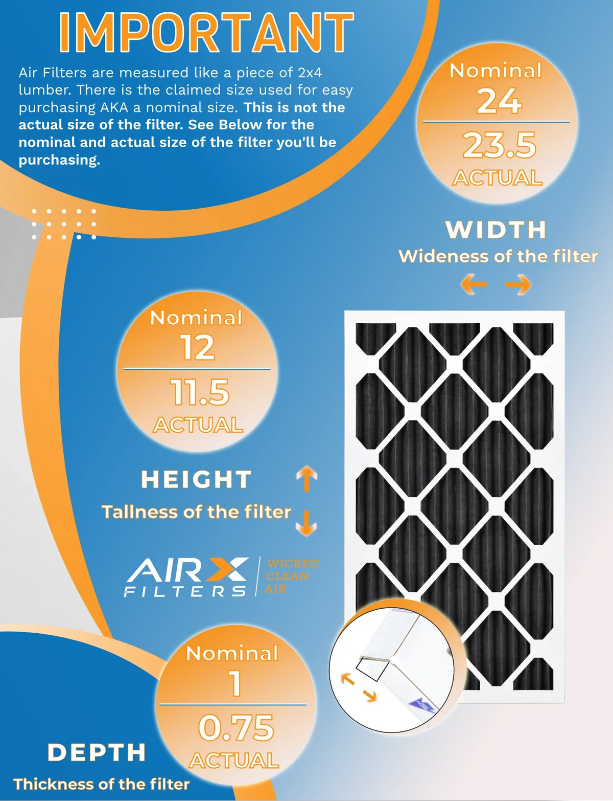 12x24x1 Air Filter MERV 8 Rating, 12 Pack of Furnace Filters Comparable to MPR 700, FPR 5, Pet Odor Retention Filters - Made in USA by AIRX FILTERS WICKED CLEAN AIR.