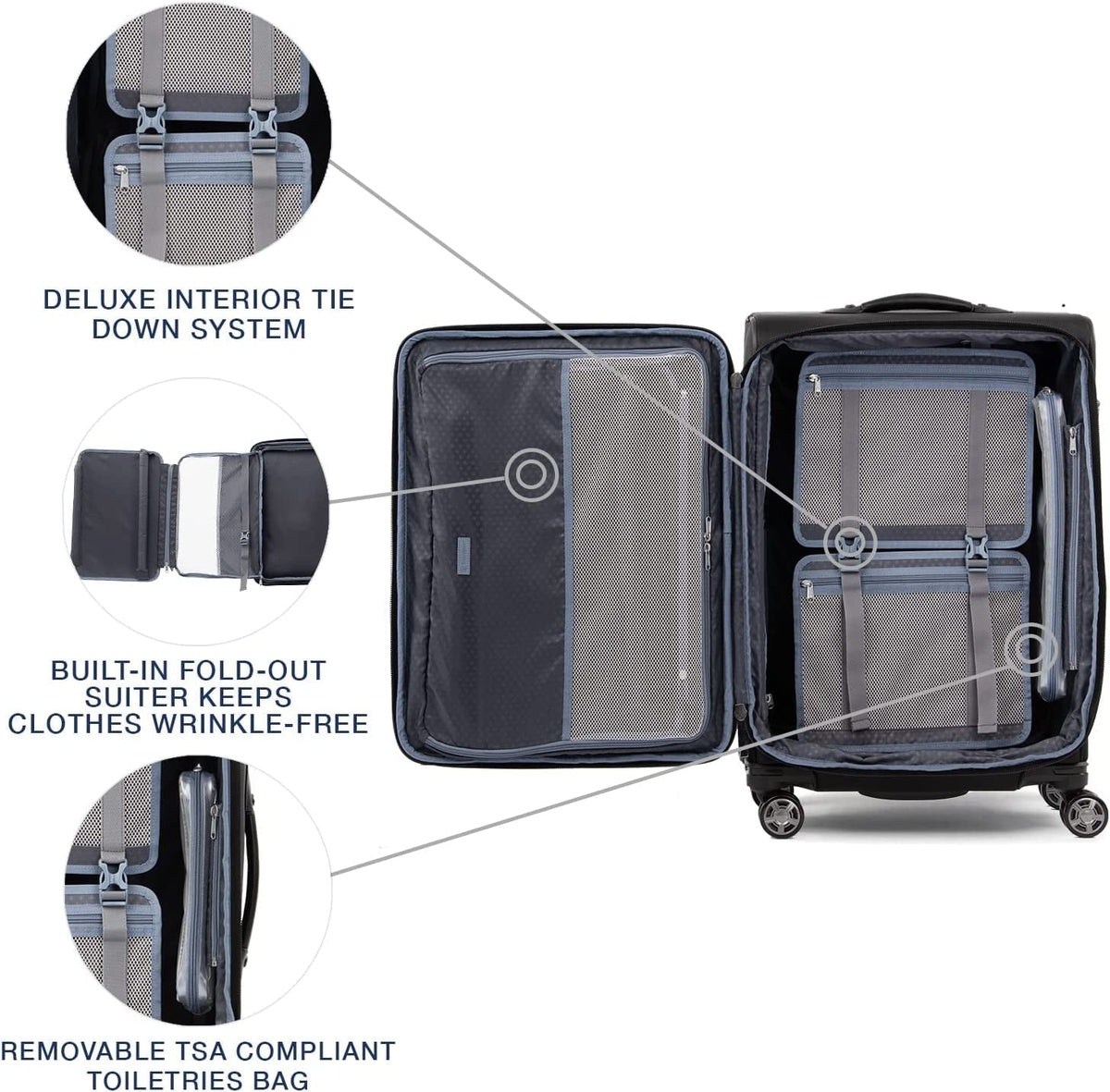 Travelpro Platinum Elite Softside Expandable Checked Luggage, 8 Wheel Spinner Suitcase, TSA Lock, Men and Women, Shadow Black, Checked Medium 25-Inch Checked-Medium 25-Inch Shadow Black