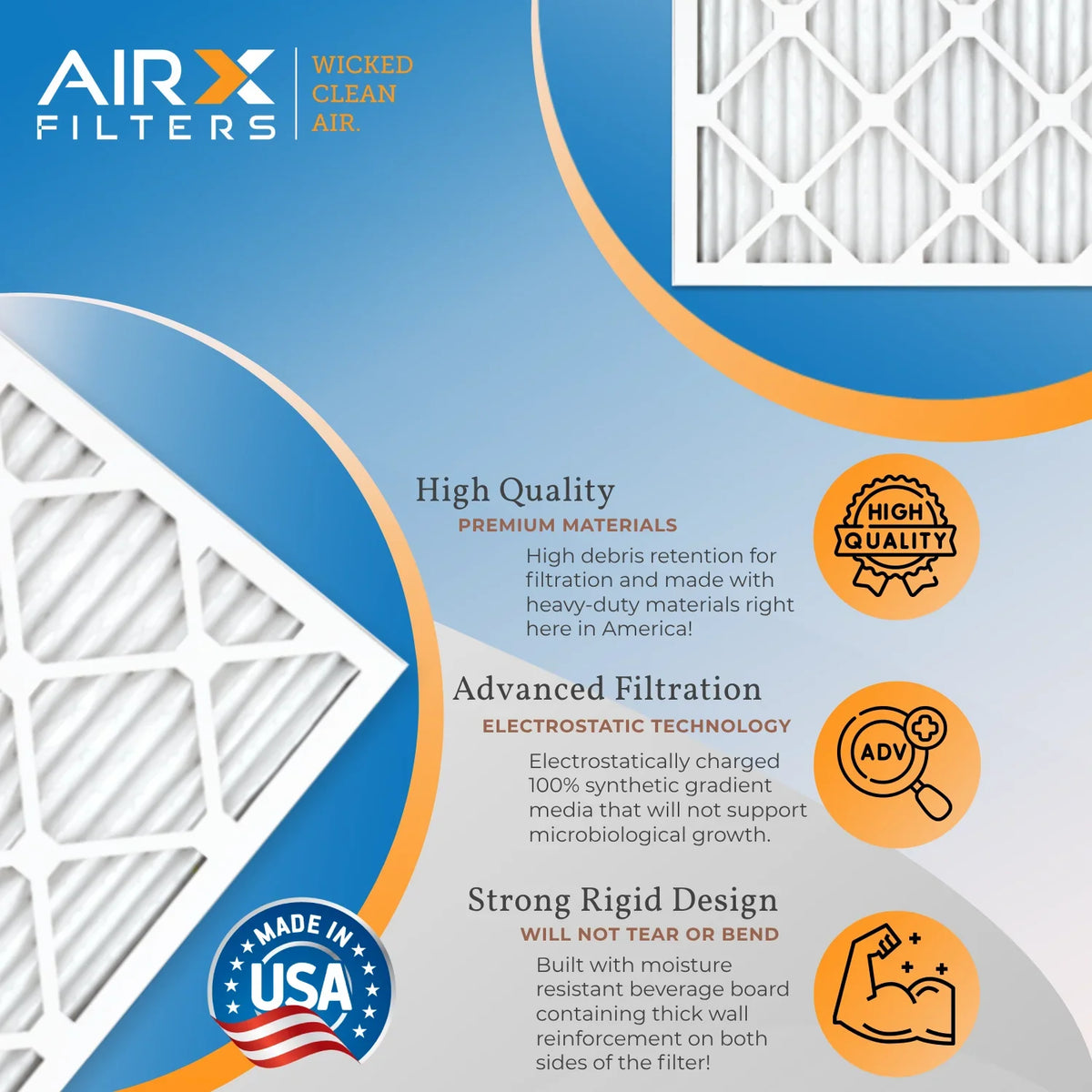 20x24x2 Air Filter MERV 13 Comparable to MPR 1500 - 2200 & FPR 9 Electrostatic Pleated Air Conditioner Filter 6 Pack HVAC AC Premium USA Made 20x24x2 Furnace Filters by AIRX FILTERS WICKED CLEAN AIR.