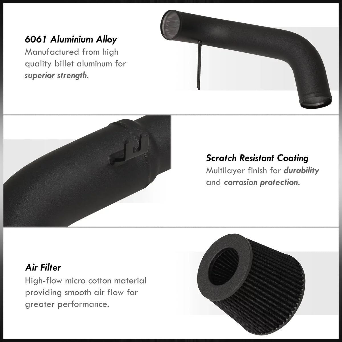 AJP Distributors JDM Cold Air Intake CAI Induction System Black Aluminum Piping Tube + Filter Compatible/Replacement For Honda Civic DX LX EX 1.8L L4 2006 2007 2008 2009 2010 2011 06 07 08 09 10 11