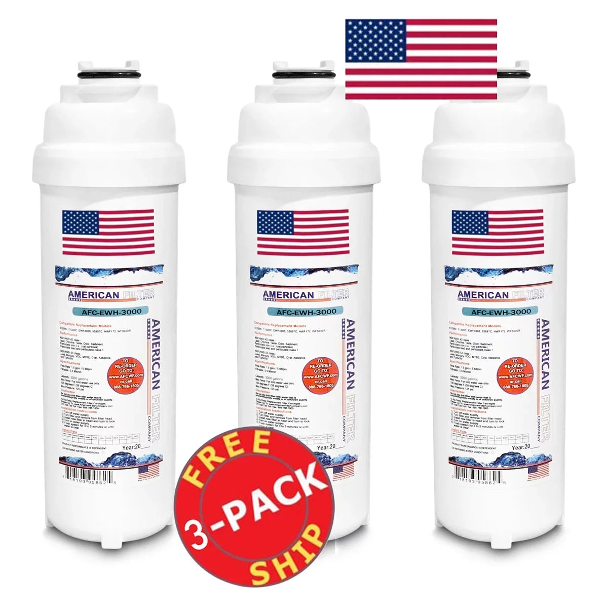 AFC Brand , Fluid Filter , Model # AFC-EWH-3000 , Compatible with LMABFDWSLK - 3 Filters - Made in U.S.A.