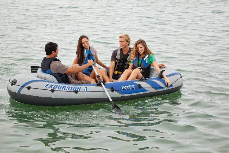 Intex Excursion 4 Person Inflatable Rafting and Fishing Boat Set with 2 Oars (Refurbished)