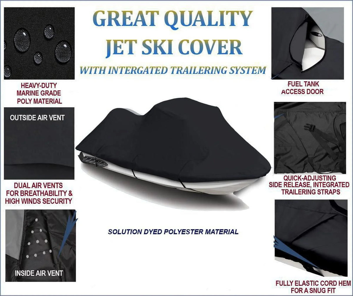 BLACK 600 DENIER JetSki Cover Compatible for Sea Doo Sea-Doo Bombardier GTX 4 TEC SC 2003 2004 2005 Jetski Jet Ski PWC Cover